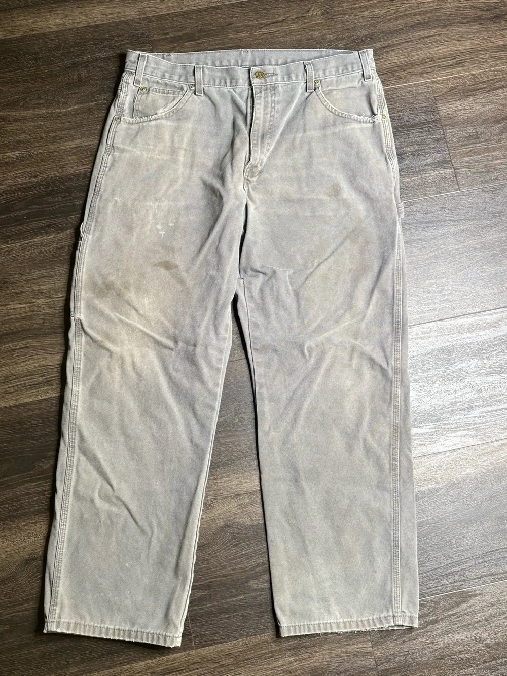 Vintage Dickies Carpenter Pants Mens 36x30 Gray Faded Distressed Heavy Canvas